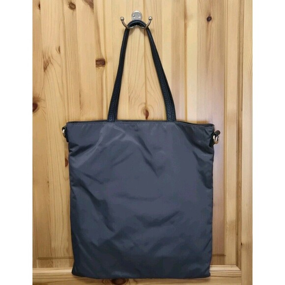 PAUL & JOE SISTER GREY & BLACK NYLON TOTE BAG SHOPPER CAT INTERIOR DOUBLE STRAPS - Picture 5 of 14